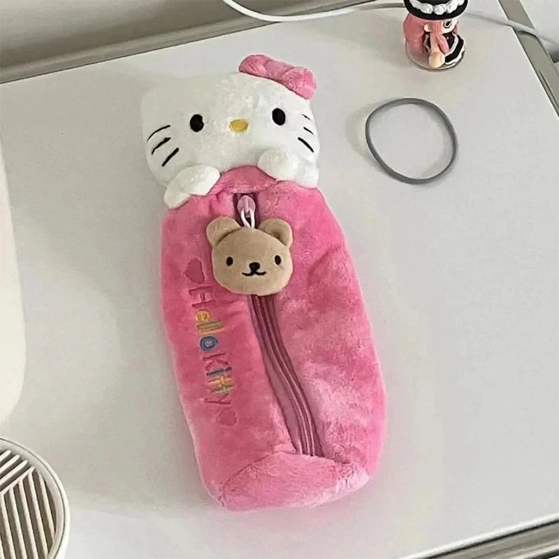 Kawaii Cartoon Pink Hello Kitty Pencil Bag Cute KT Cat Pencil Box Student School Stationery Supplies Girls Kids Gifts