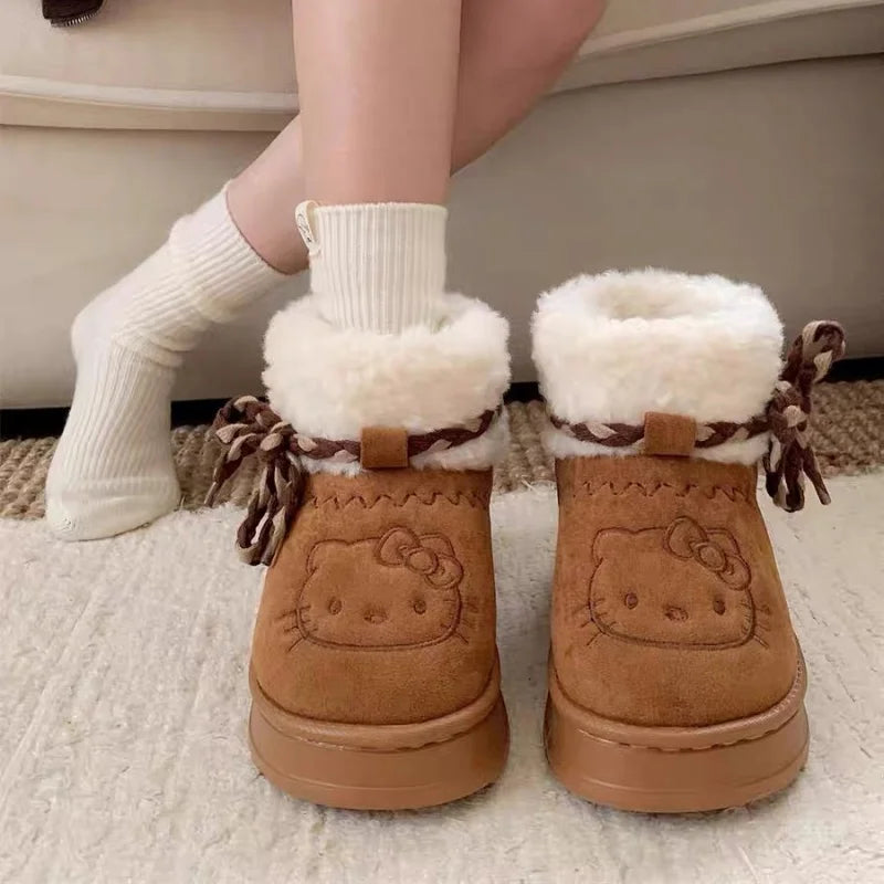 Sanrio Hello Kitty Snow Boots Anime Sanrio Women Y2k Snow Boots Cute Warm Cotton Shoes Kawaii Winter Non Slip Short Boot Gift