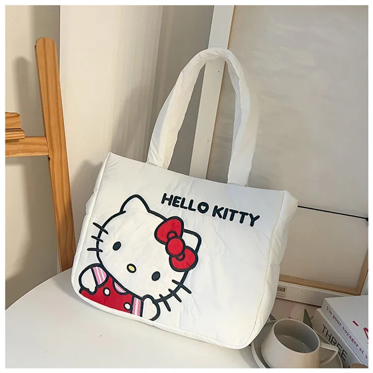 Sanrio Kawaii Hello Kitty Kuromi Tote Bags Cute My Melody Pochacco Cartoon Down Cotton Large Capacity Shoulder Bag Gifts Girls