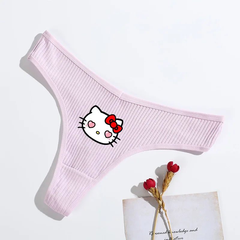 Sanrio Hello Kitty and Kuromi Cute Lingerie for Women - Sexy Low-Rise Cotton Thong Underwear with Elastic Waistband for Comfortable Summer Wear - Cool Girl Panties and Lingerie Set