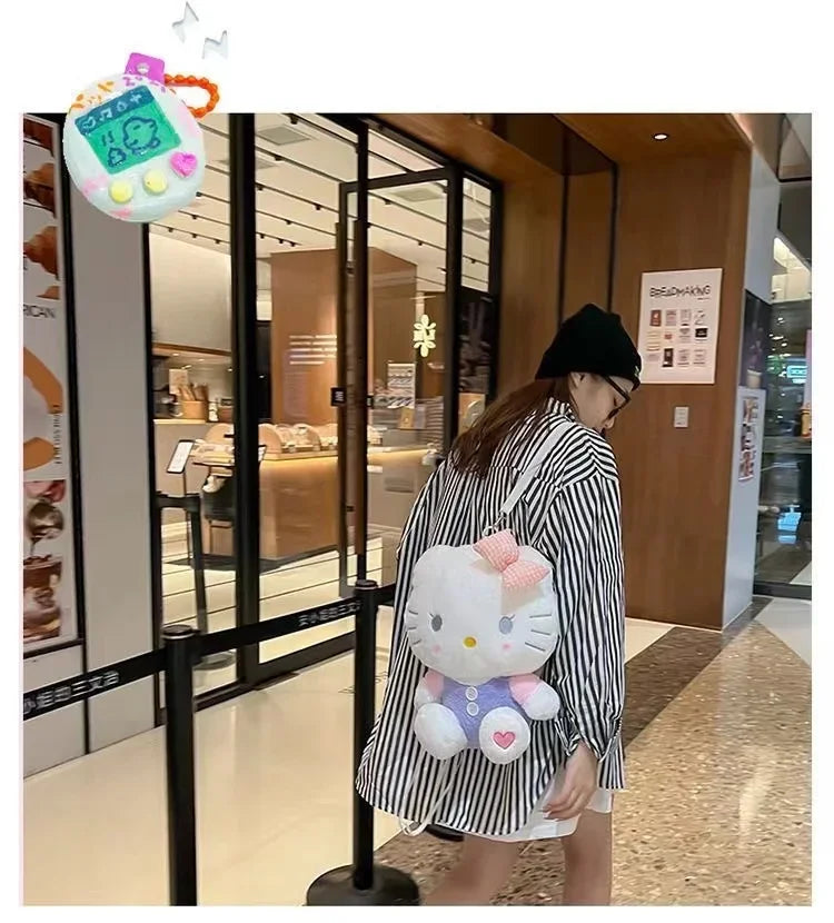 New Sanrio Hello Kitty Kawaii Plush Backpack Stuffed Animals Dolls Toys Plushie Bag Anime Cartoon Kt Shoulder Backpacks Bags