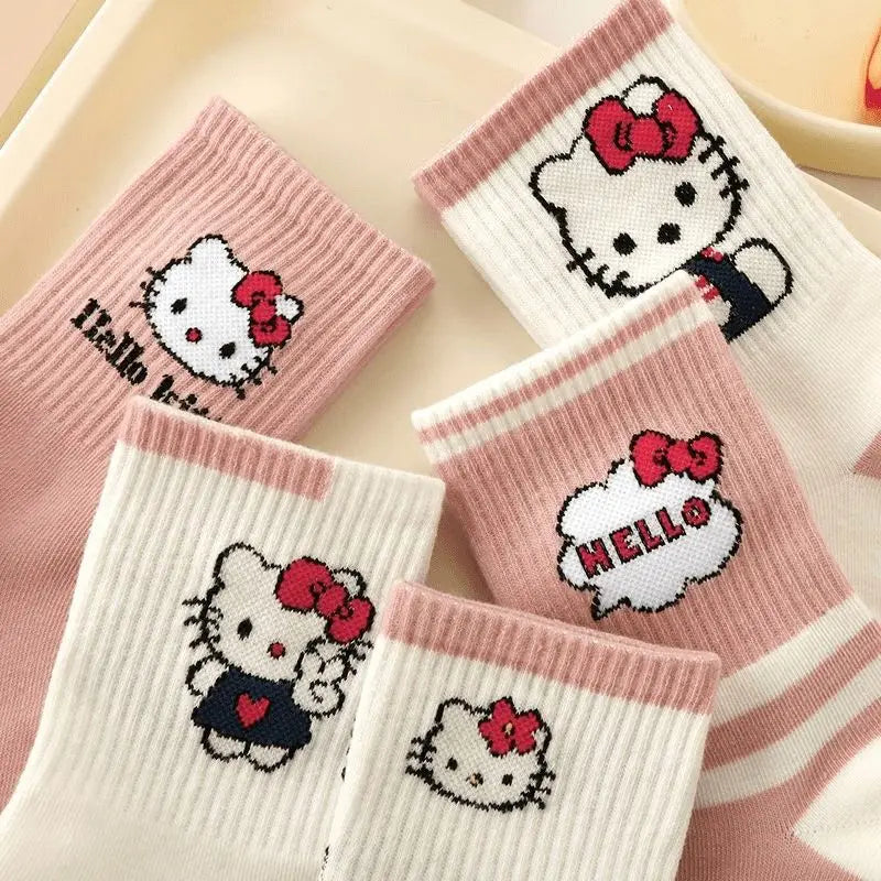 5 pairs of Sanrio Hello Kitty girl socks fall and winter cotton socks cute cartoon pattern girls clothing accessories