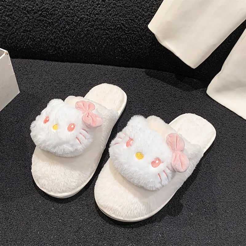 Sanrio autumn and winter Hello Kitty cute warm home women's shoes cartoon non-slip thick-soled comfortable plush cotton slippers