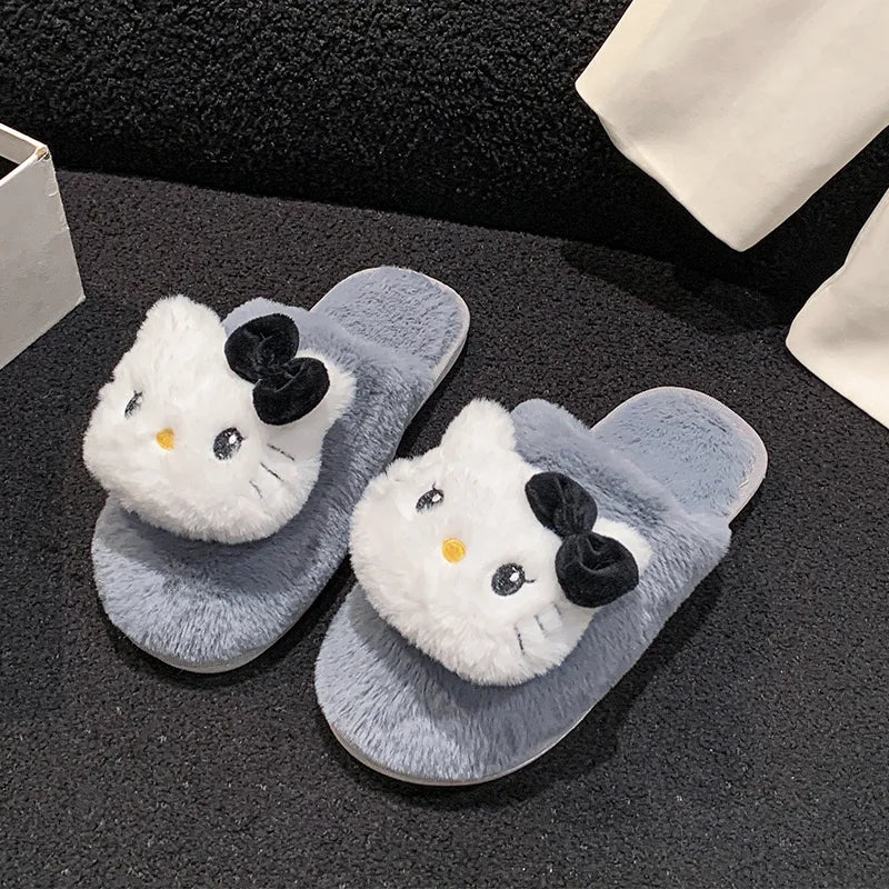 Sanrio autumn and winter Hello Kitty cute warm home women's shoes cartoon non-slip thick-soled comfortable plush cotton slippers